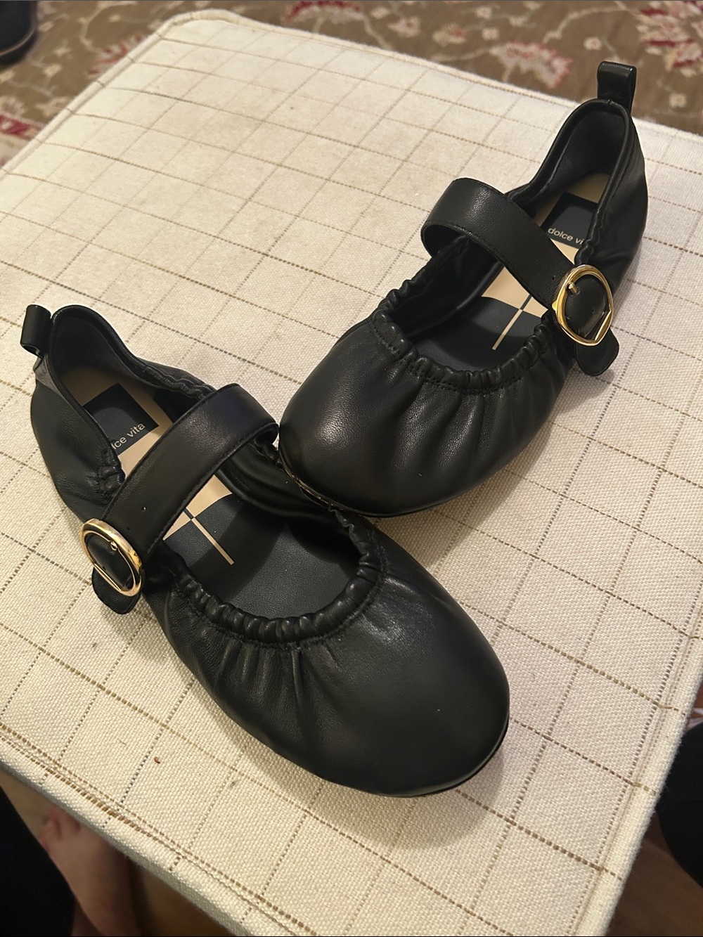 Dolce Vita Black Caely Mary Jane Flats with Gold Buckle